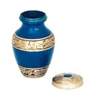 Well Lived   Blue And Brass Small Keepsake Cremation Urn For Human Ashes
