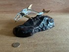 Glass Dolphine Sculpture Wood Burl Base Gold Gilded Fins Stunning Artwork