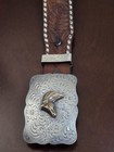 Vintage Engraved Sterling Horse Buckle Leather Belt
