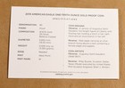 2019 Proof 1 10 Oz Gold American Eagle Box And Coa - No Coin