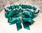 Emerald Green Bridal Garters Set With Natural Stone 2 Pcs  pair 