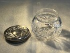 Antique Cut Crystal Vanity Jar With Sterling Repousse Lid W  Mono E Or F