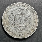 Venezuela 1912 5 Bolivares Silver Coin Crown Bolivar 25 Grams Lei 900 World Coin