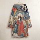 Ukiyo-e Japanese Coat  Geisha Kimono Windbreaker  Warm Winter Hooded Cardigan