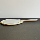 Vintage Hand Mirror Bakelite Vanity Dresser Mcm Beige Beveled Corners 14 5  Long