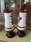 Antique Bohemian Ruby Red Blown Glass Vases Pair 1880