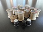 Lot Of 12 Vintage Wooden Sewing Empty Thread Spools   3 Metal Thimbles