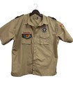Boy Scout Of America Shirt Mens 2xl Poly Beige Uniform Patched Pocket Button Up