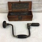 Russell Jennings Bit Set 3 Tier Wood Box And Millers Falls Holdall No  732 Brace