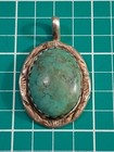 Navajo Indian Sterling Silver Turquoise Pendant - Signed Herbert Tsosie Ht
