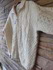 Aran Crafts Ireland Merino Wool Zip Cardigan L Cream Cable Knit Irish Sweater