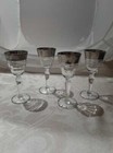 Set Of 4 Vtg Mid Century Double Silver Platinum Rim Cordial Shot Glasses