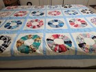 Vntg Handmade Quilt Wheel Pattern 66   84 white blue multicolor