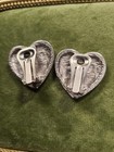 M e  Silver Tone Heart Clip-on Earrings Artisan Cast Pewter Signed Vintage