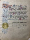 Vintage Hand Illuminated Calligraphy Certificate 1970 Gold Seal Ornate 