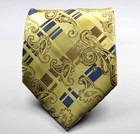 New Classic Paisley Gold Blue Brown Jacquard Woven 100  Silk Men s Tie Necktie