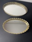 Vintage Gold Filigree Oval Mirror Tray Set Of 2 Hollywood Regency Vanity