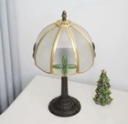 Vintage Stained Glass Table Lamp Tiffany Style Bedside Lamp Antique Brass Light