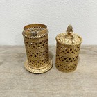 Hollywood Regency Vanity 9    Gold Tone Toothbrush Holder With Cover Vintage 1960s
