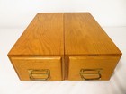 Vintage Oak Wood 2 Drawer Card Catalog Recipe Index File Cabinet Library Cole