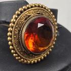 Large Antique Victorian Style Amber Glass Hat Pin Ornate Brass Bead Bezel 9 5 