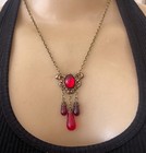 Vintage Necklace Art Nouveau Red Cabochon Chandelier Pendant Czech Glass
