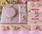 10k Solid Gold Baby Girl Pink Heart Jewelry Set Screw Back Earrings Bracelet