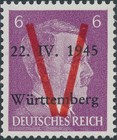 Stamp Germany 1945 Ww2 Fascism Local Hitler Head Wurttemberg 6 12pf Mnh
