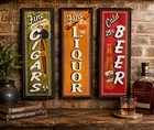 3-piece Vintage Style Wood Bar Wall Signs Set  Fine Cigars  Liquor  Beer   8x22