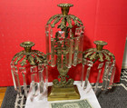 Victorian Candelabra W  Crystals 14  Tall Candle Holder Brass Girandole 3 Candle