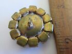 Outstanding Czech Vintage Style  Glass Rhinestone Button   Green W c Red Marble