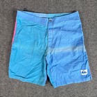 Vintage 80s Quiksilver Board Shorts Blue Pink Colorblock Retro Surf Mens 32