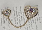  Vintage Heart Pins Chain Connector Aurora Borialis Rhinestone Gold-tone Brooch