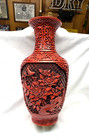 Vintage Chinese Carved Cinnabar Decorative 12 5  Floral Vase - Nice 