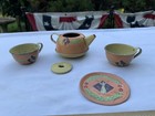 Vintage 1920 s Ohio Art Tin Litho Childs Tea Set 4 Pieces Pink Egyptian Woman