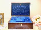 Antique Victorian Rosewood Sewing jewellery Box With Original Blue Silk Interior