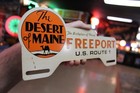 Rare 1950s Desert Birhtplace Of Maine Painted Metal Topper Sign Us Route Camel