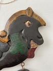 Carved Wood Double Horse Head Hanging Wall Plaque Brass Bells Dual Sided Vintage
