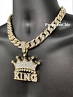 Xl Crowned King Pendant Necklace With Rope Or Cuban Chain Plated Cz Jewelry