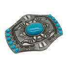 New Men Women Dark Silver Metal Belt Buckle Western Fashion Turquoise Blue Beads