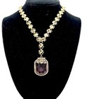 Vintage Art Deco Czech Purple Glass Flapper Sautoir Lavaliere Dangle Necklace