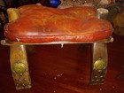 Vintage Egyptian Camel Saddle Seat Ottoman Foot Stool With Original Cushion