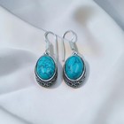 Blue Turquoise 925 Sterling Silver  Oval Dangle Earrings Handmade Boho Jewelry