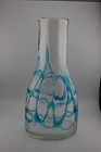 Clear Blown Glass Carafe Bottle Vase W  Applied Aqua Blue Swirl Decorative 12 
