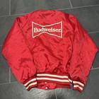 Vintage 80s Anheuser Busch Budweiser Satin Varsity Jacket Red White Size Medium