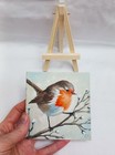 Original Oil Painting Modern Art Impressionism European Robin Bird 4 x4 