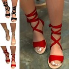 Womens Open Toe Gladiator Sandals Strappy Summer Comfy Lace Up Flat Shoes