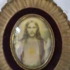 Vintage Religious Cameo Jesus Sacred Heart Velvet Prayer Wall Art