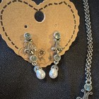 Vintage 1928 Silver Tone Blue Crystal Faux Pearl Necklace   Earrings Jewelry Set