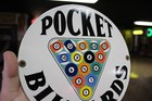 Rare Pool Hall Pocket Billiards Dealer Porcelain Metal Sign 8 Ball Bar Brunswick